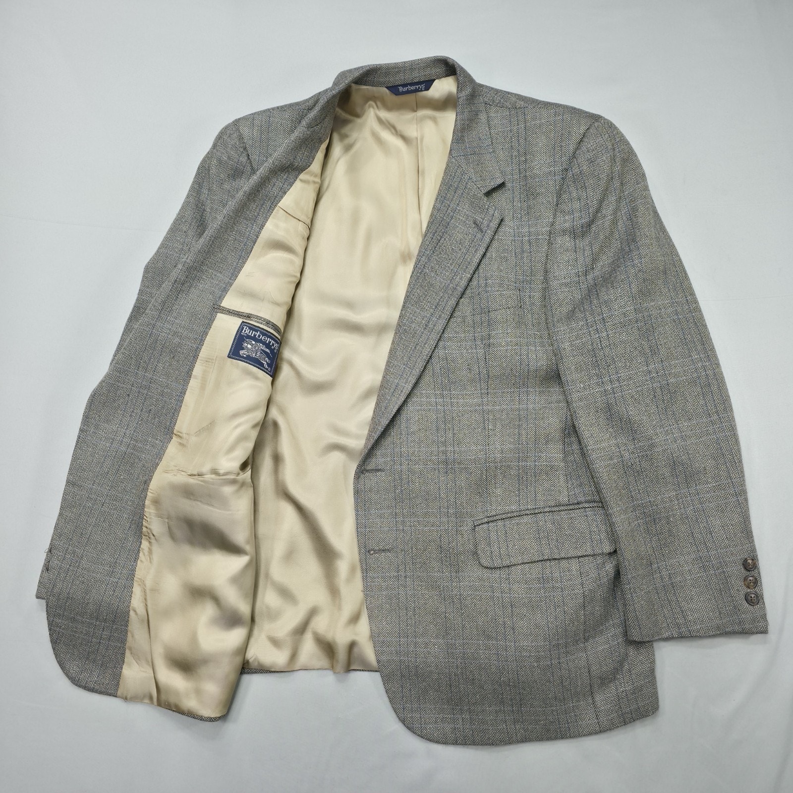 Vintage Burberrys Mens 44r Blazer Herringbone Tweed Sport Coat 2 Button Jacket